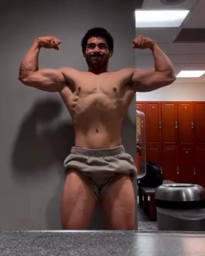 Kevin, three weeks into coaching, front double bicep